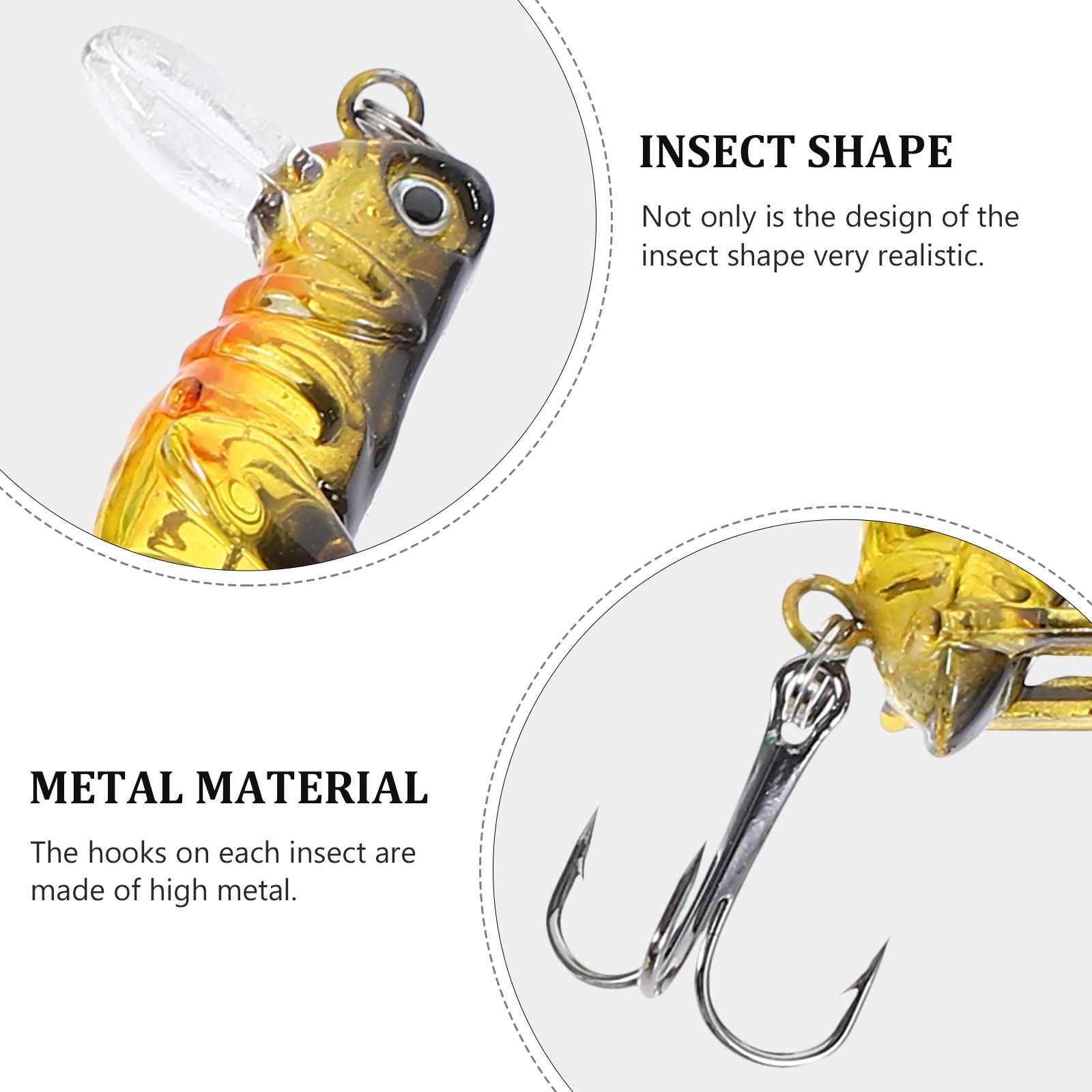 

5pcs Simulated Grasshopper Fishing Lures Lifelike Insect Baits High Metal Hook Floating Freshwater Artificial Bait Bright Color