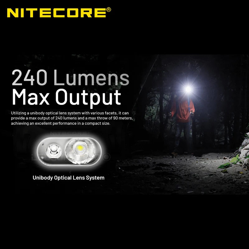 Ultral Lightweight NITECORE HA11 240 Lumens Dual Beam AA Headlamp with Generic AA Battery