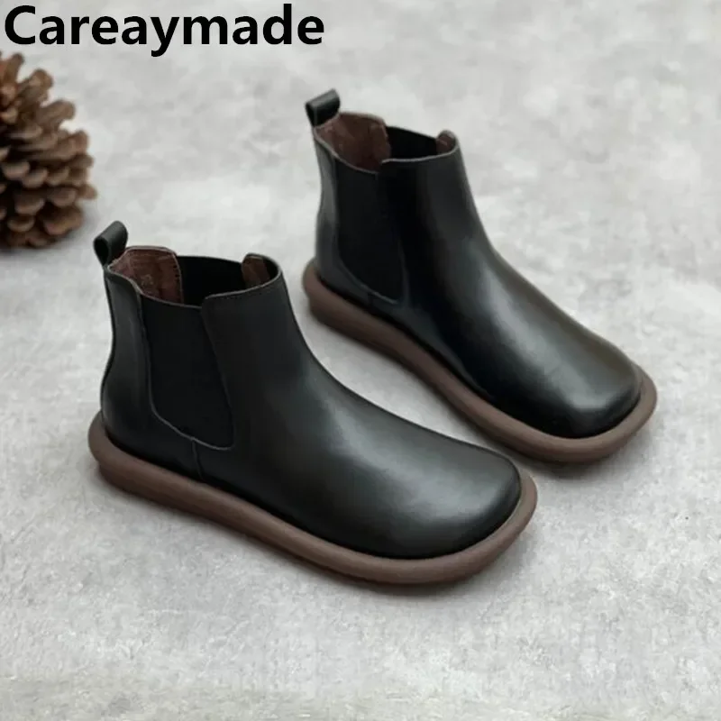 Careaymade-Genuine leather women\'s warm boots,Retro soft leather short boots, women soft soles comfortable versatile shoes