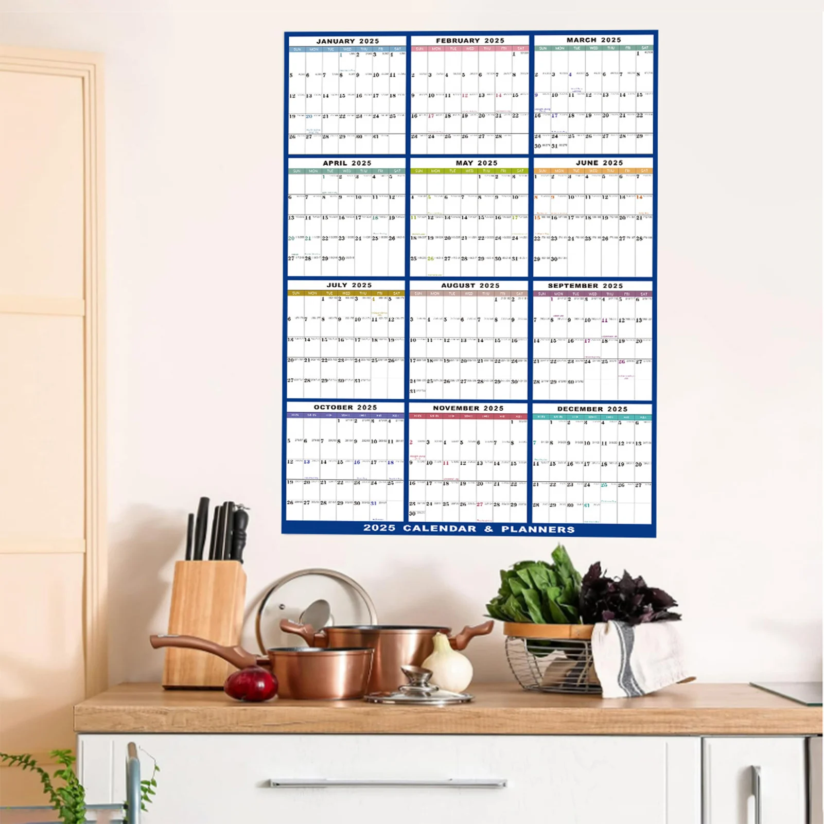 2025 Folded Erase Wall Calendar Re-writable Clear Columns Large Calendar for Daily Scheduling and Organization