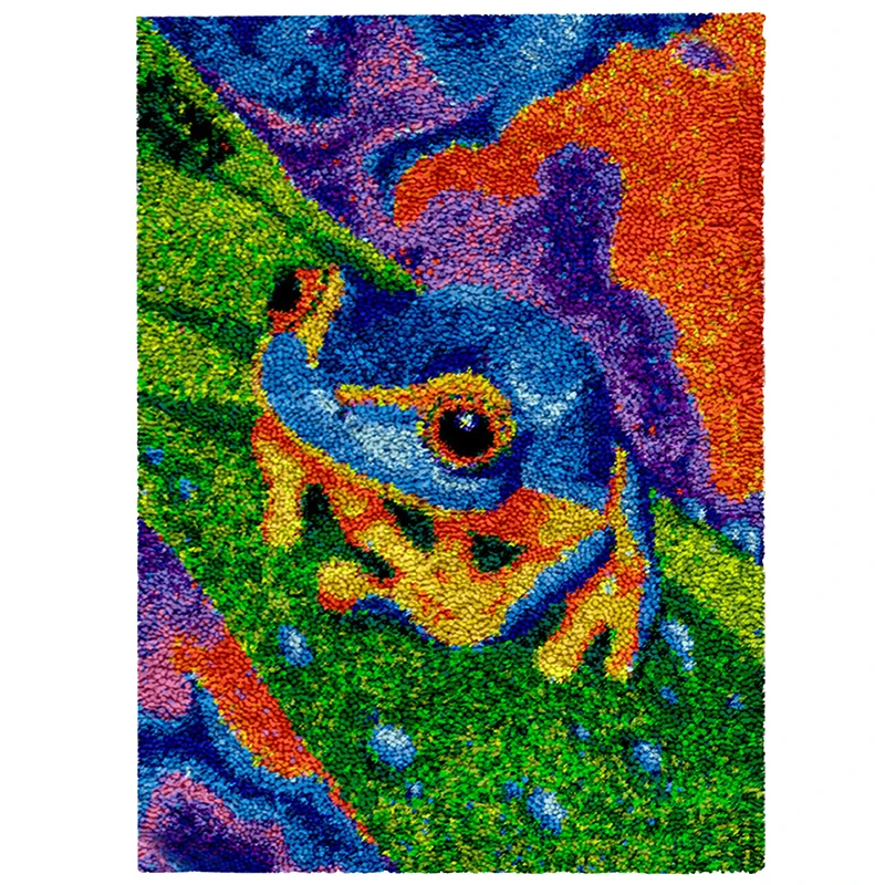 Latch Hook Rug Kits DIY Crochet Carpet Frog Patterns Pre-Printed Canvas Yarn Rug Embroidery Crafting Arts for Adults