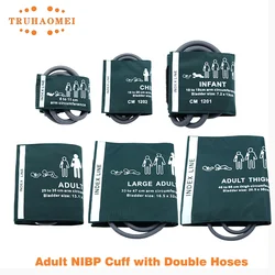 Green Color NIBP Cuff Double Hoses Two Tubes Reusable Blood Pressure Cuff with Bladder For Adult Child Neonates Sizes Monitor
