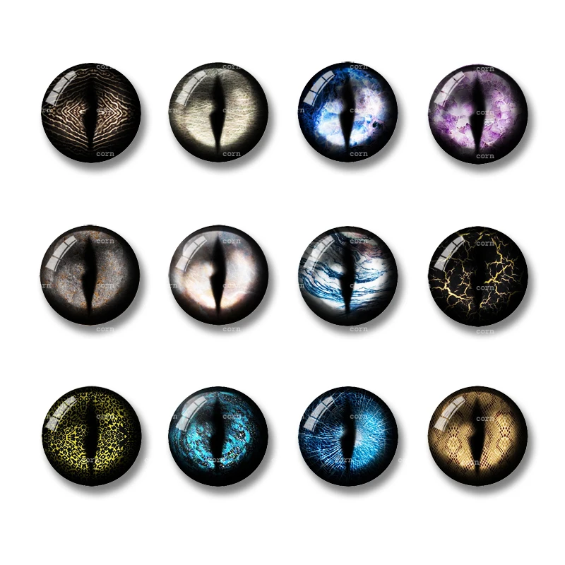 20pcs 8mm-20mm Mixed with Dragon Eyes Glass Cabochon Flatback Photo Cameo DIY Accessories Dragon Cat Animals Eyes