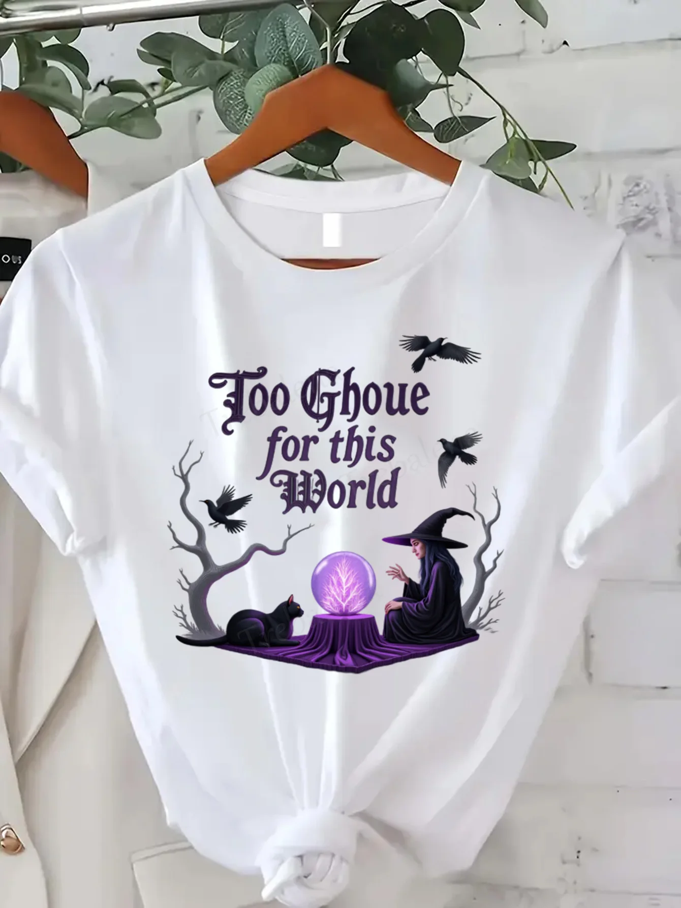 

Футболка с круглым вырезом Too Ghoul for This World Witch Футболка на Хэллоуин Женская футболка больших размеров с короткими рукавами Модный повседневный топ