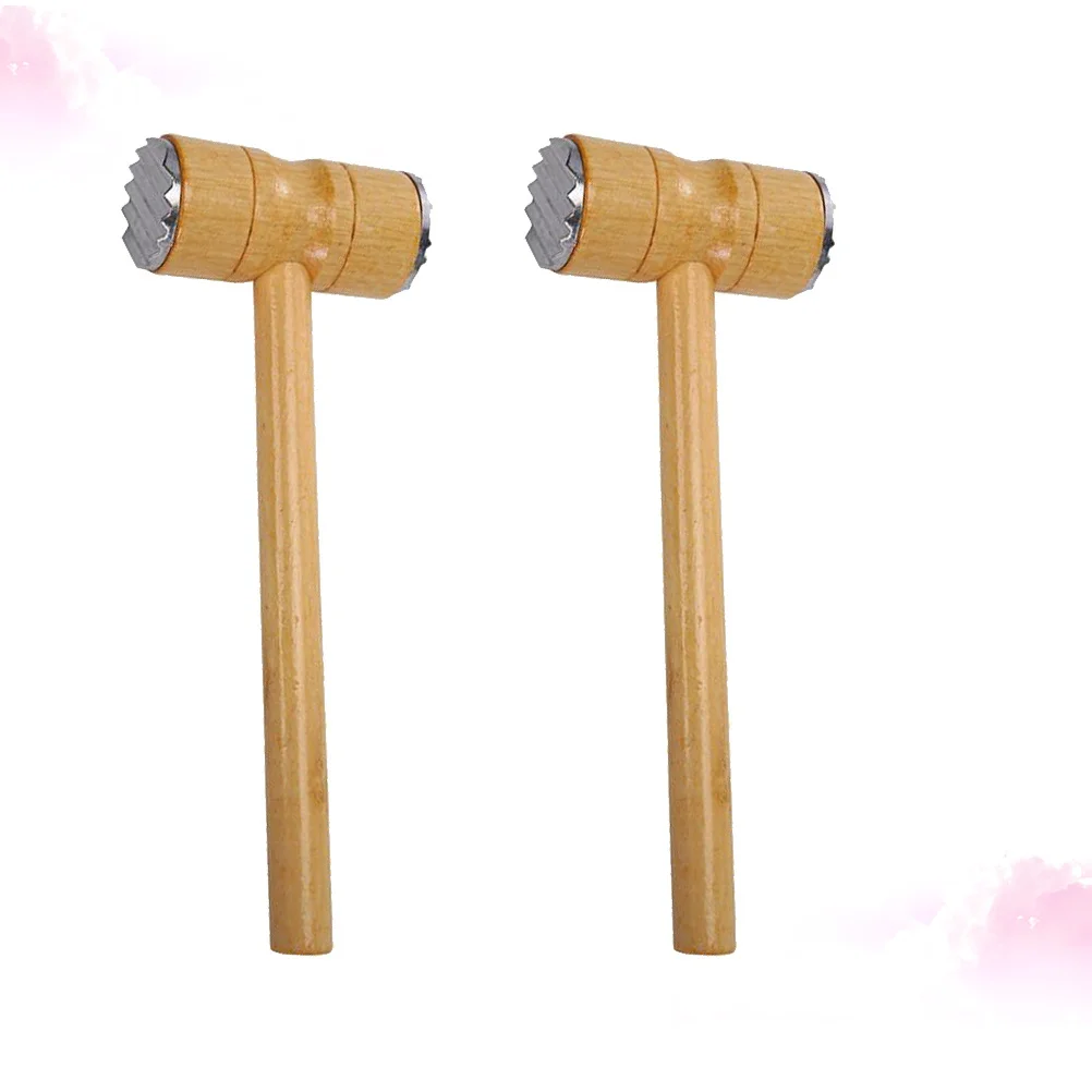 

2pcs Wooden Double-Sided Meat Hammer Steak Tenderizer Kitchen Tool For Chicken Pork Restaurant Use Stainless Steel Head