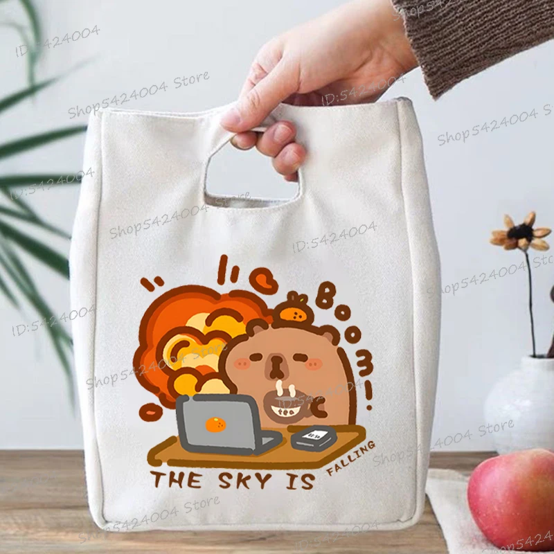 Funny Words for Workers Capybaras Print Lunch Bag Women Christmas Animals Trees Lunch Tote Box Student Capybara Lover Bento Bags