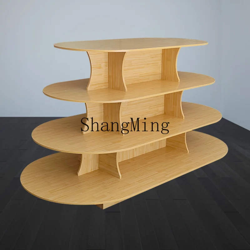 

ZYH shoe store display stand wooden oval Nakajima cabinet store display case