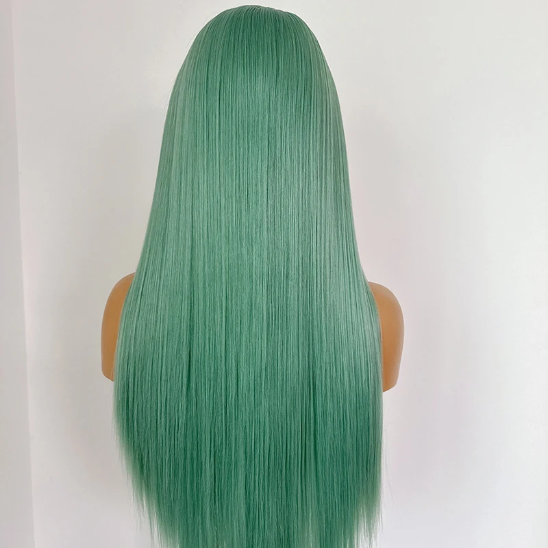 Mint Green Lace Front Wigs for  Women 26 Inches Long Straight 13*4 Nature Looking Synthetic Lace Front Wig for Cosplay Pelucas