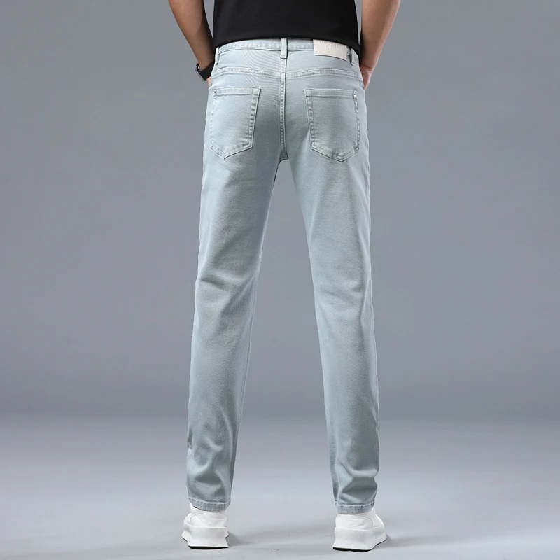 

2024 new high-end trend Emerald Blue business casual jeans simple fashion versatile small straight jeans men's jeans