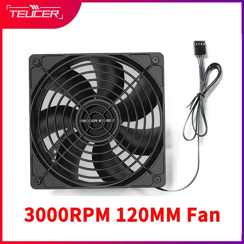 TEUCER 고속 3000RPM 케이스 선풍기 120mm 케이스 냉각 팬, PC BTC 마이닝 마이너 섀시 선풍기, 듀얼 볼 베어링, 4 핀, 12cm 