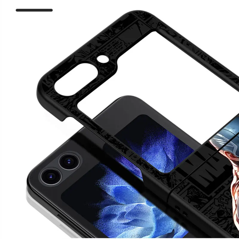 Phone Case Back for Samsung Galaxy Z Flip 5 ZFlip4 ZFlip5 5G ZFlip3 zFlip5 Flip4 3 Black TPU Cover Spiderman Venom Steve-Rogers