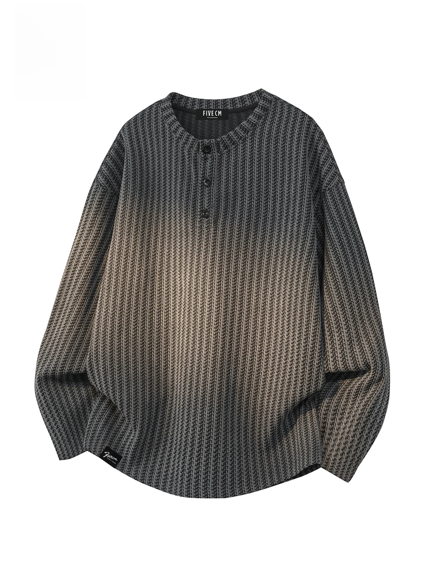 Camiseta Masculina de Manga Longa Casual com Gola Henley e Estampa Listrada – Nova Coleção Outono/Inverno, Estilo Moderno e C...