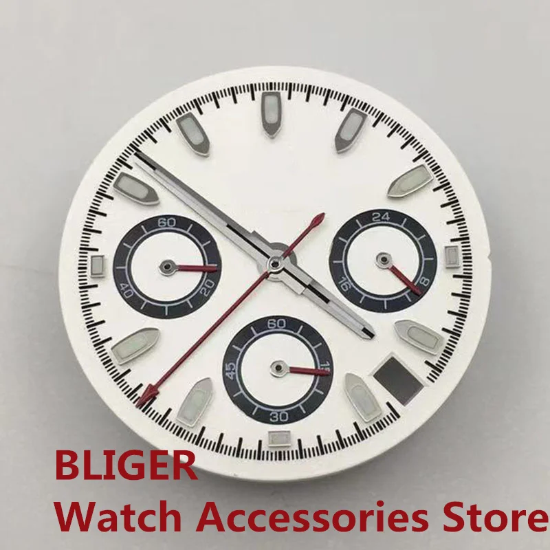 BLIGER VK63 Watch Dial Replacement Watch Accessories Chronograph For VK63 Quartz Movement Modified Luminous Panda Dial Hands