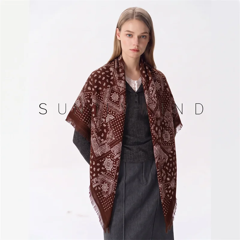 Ladies Versatile Thick Paisley Triangular Scarf Thickened Printed Neck Wrap Heavy Cozy Fringed Shawl Daily Outfit Matching Scarf