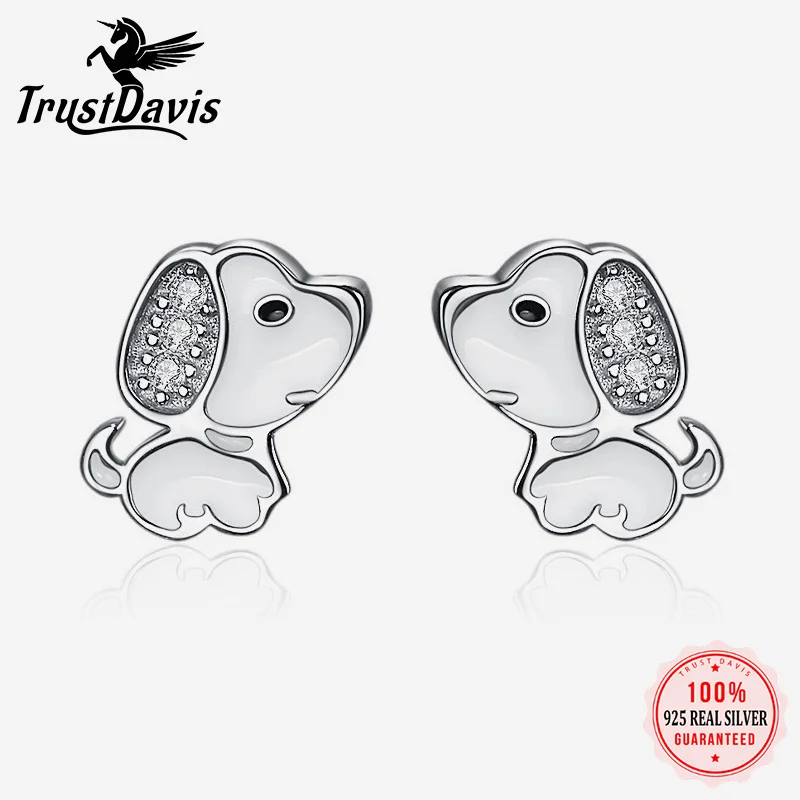 

TrustDavis Real 925 Sterling Silver Minimalist Fashion Charm Cute Animal Little Dog Stud Earrings Women Girls Jewelry DS3974