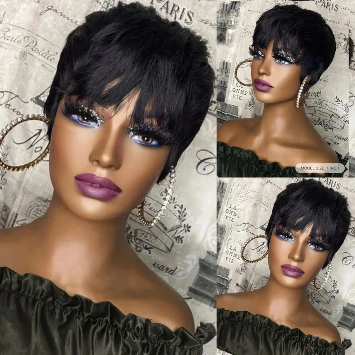 Short Straight Synthetic  Black Hair Wigs Pixie Cut Wig Cheap Hair Wig For Black Women