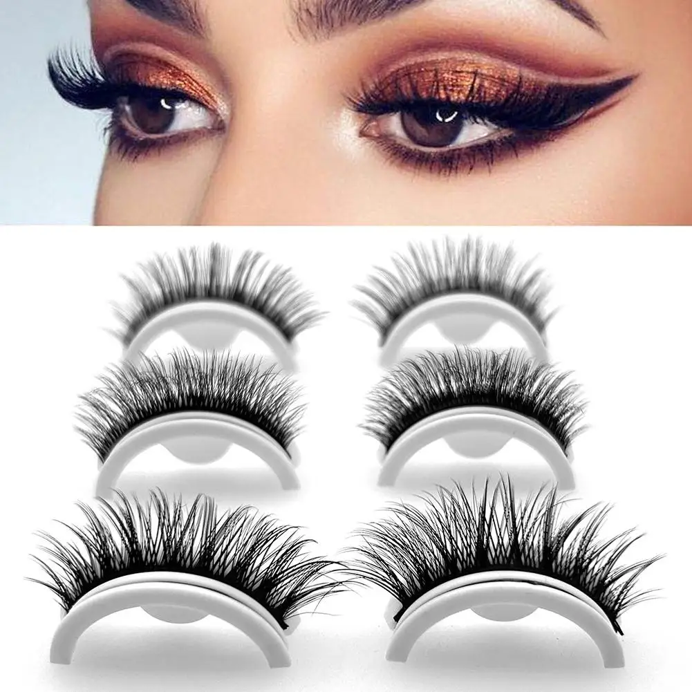 1 paire de faux cils auto-adhésifs réutilisables, bande complète sans colle, Extension de secondes de cils à 3 vêtements, fourniture de cils S5B1