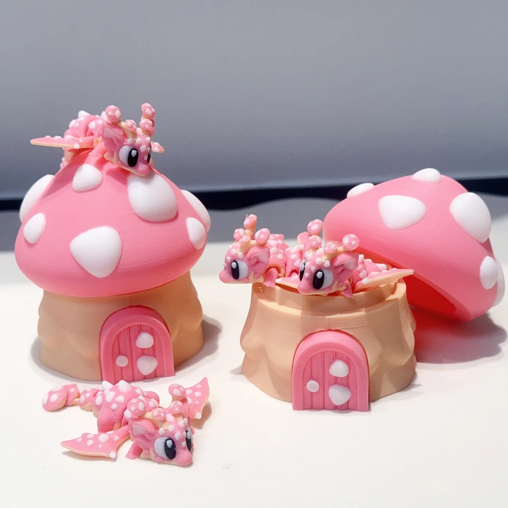

3d Printing Cute And Silly Mushroom House+mushroom Dragon Model Plastic Ornament Desktop Decoration Sculpture Ornament Holiday G