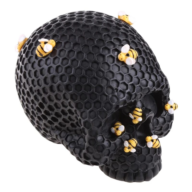 Teschio in resina a forma nido d'ape Scheletro Ornamenti per barra regalo Halloween Nero dorato 45BE