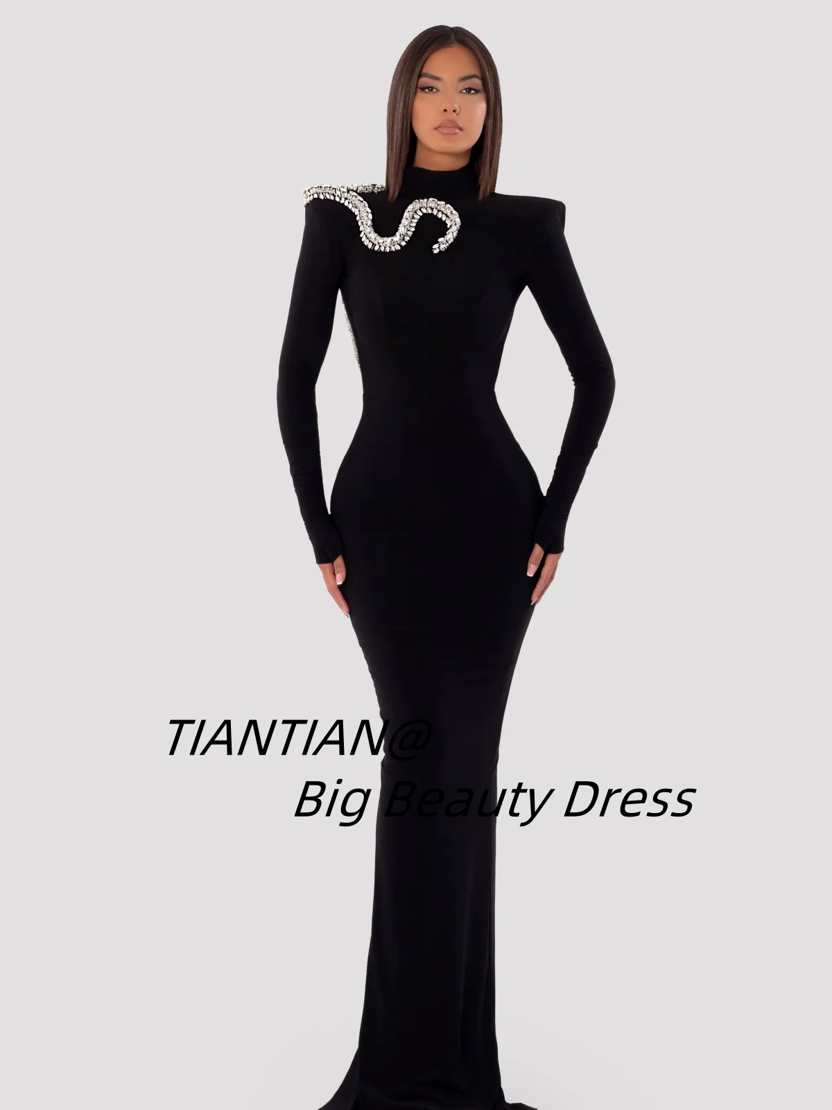 

Customized Elegant Slim Prom Dresse Fashion Rhinestone Decoration Backless High Neck Evening Gowns vestidos de fiesta elegantes