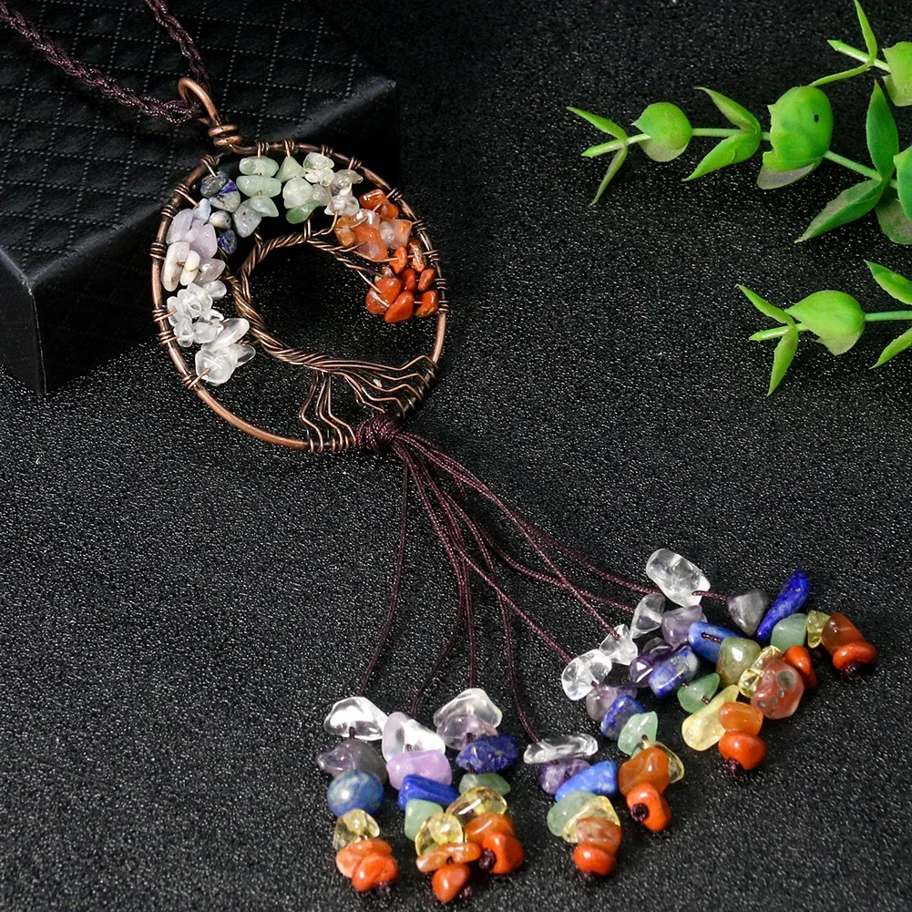 1PC Natural Crystal Semi-precious Stone Tree of Life Tassel Pendant Talisman Home Garden Hanging Jewelry Decorative Accessories