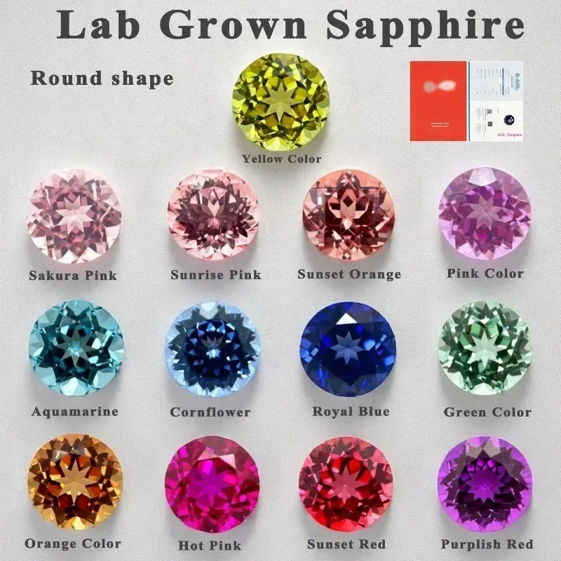 Lab Grown Sapphire Gemstone Round Cut Synthetic Sapphire for Jewelry Making Multiple Colors Available Certified Hand Cut Lab