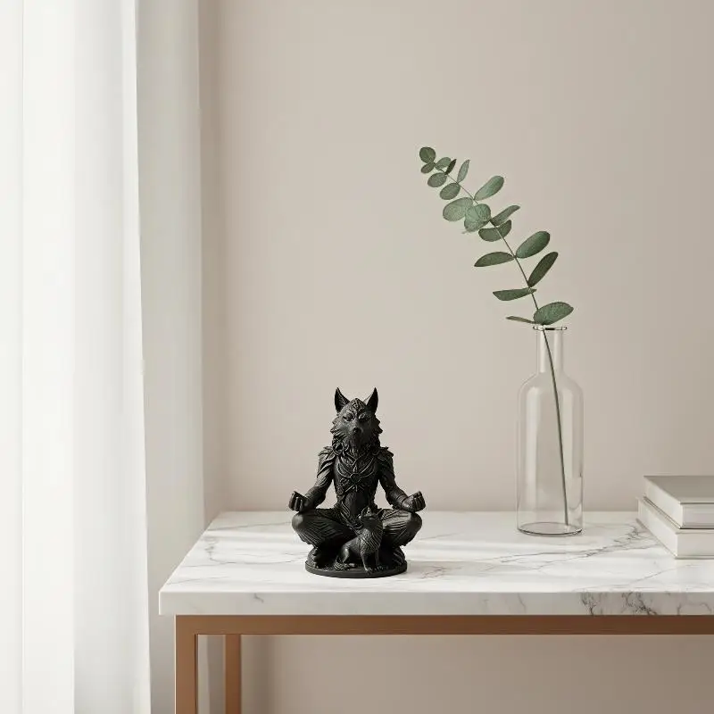 3D Printed Gothic Werewolf Cub Meditation Statue Creative Eerie Decor Sculpture for Living Room Shelf Holiday Gift