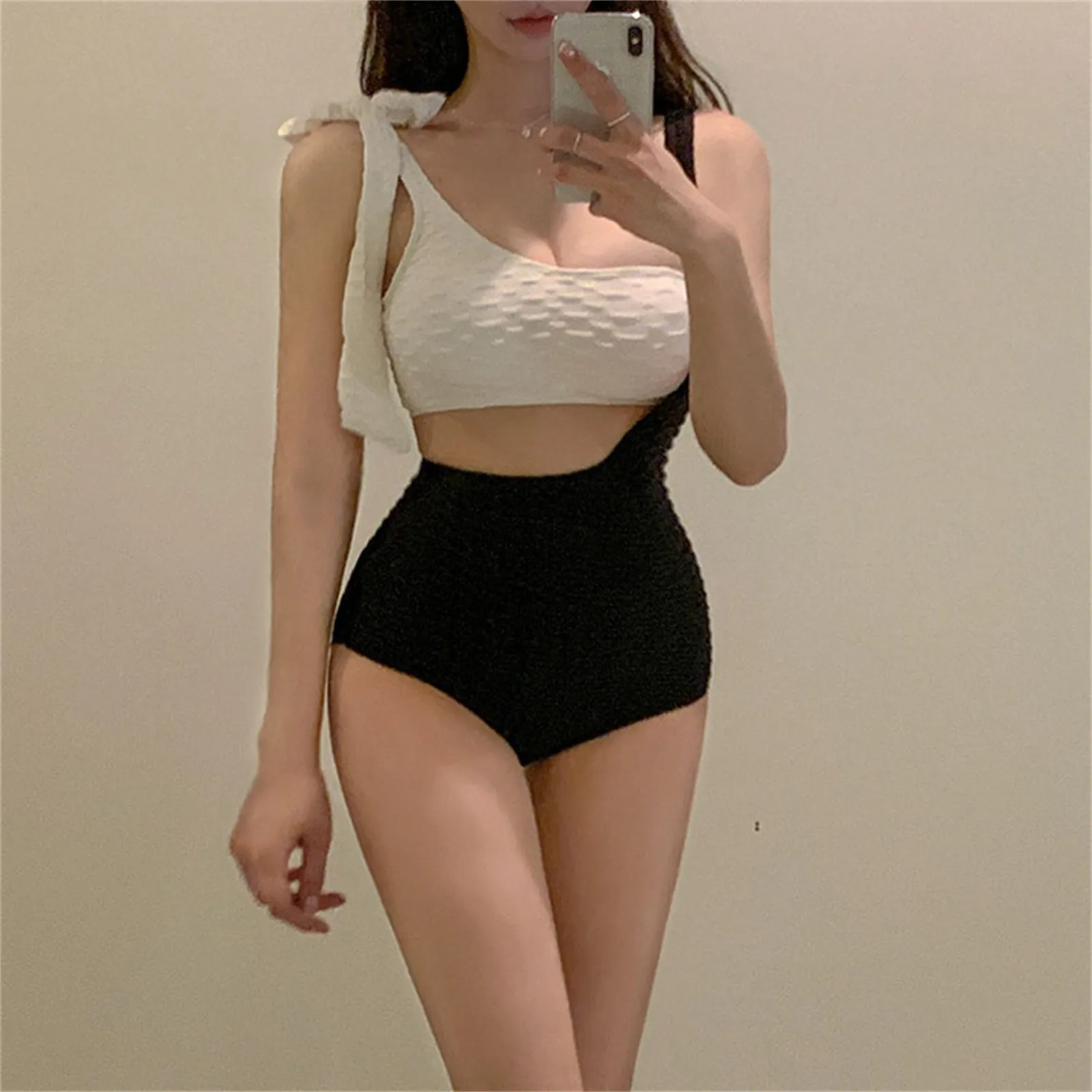 

One Shoulder Bikinis 2024 High Waist Two Pieces Swimsuit Women Bandage Push Up Micro Bikini Swimwear Women High Waist Swimsuit