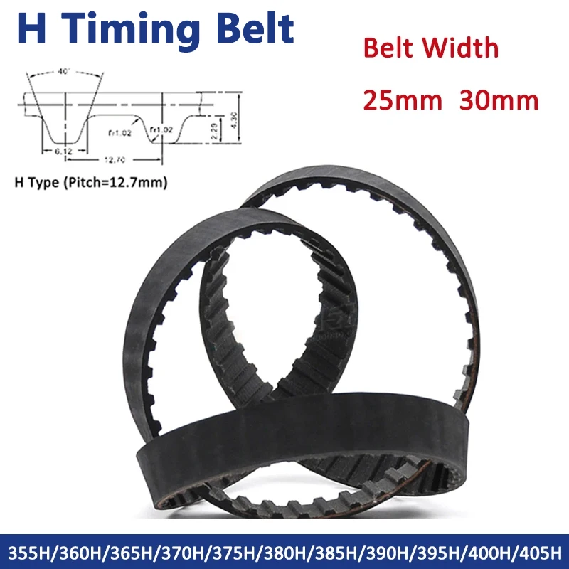 

1PC H Type Timing Belt 355H/360H/365H/370H/375H/380H/385H/390H/395H/400H/405H Width 25/30mm Black Rubber Closed Synchronous Belt