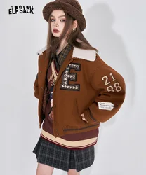 ELFSACK Kawaii 2000s Baseball Jackets Woman 2023 Winter New Korean Fashion Outwears