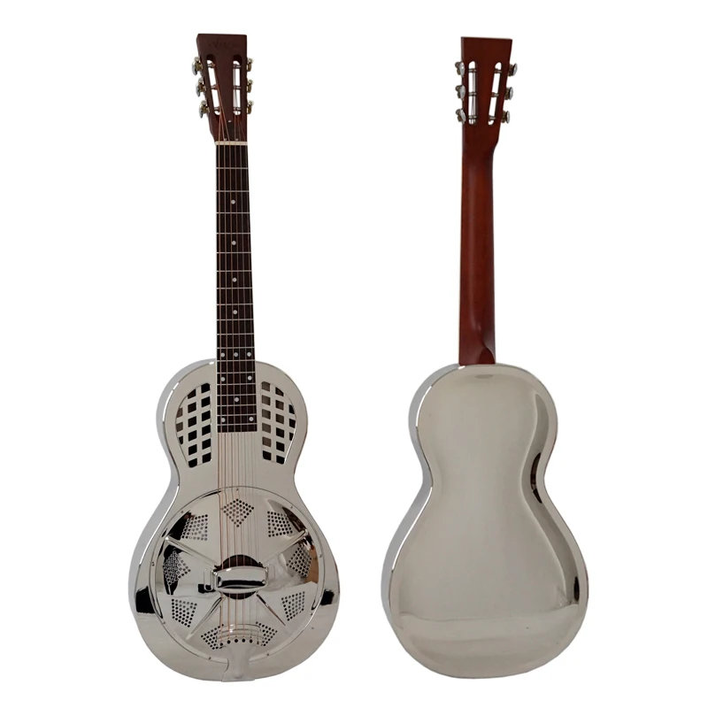 

Sinomusik SieveSound Hole Chrome Plated Body Blues Slide Parlour Resonator Guitar with Guitar Case and Guitar Strap