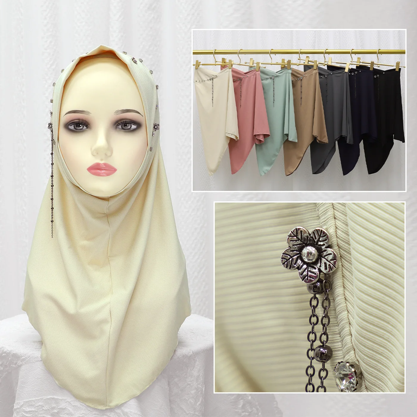 

Luxury Diamonds Tassel Amira Muslim Hijab Instant Scarf Turban Hat Women Islam Prayer Hijabs Niqab Head Wrap Pull On Nikab New