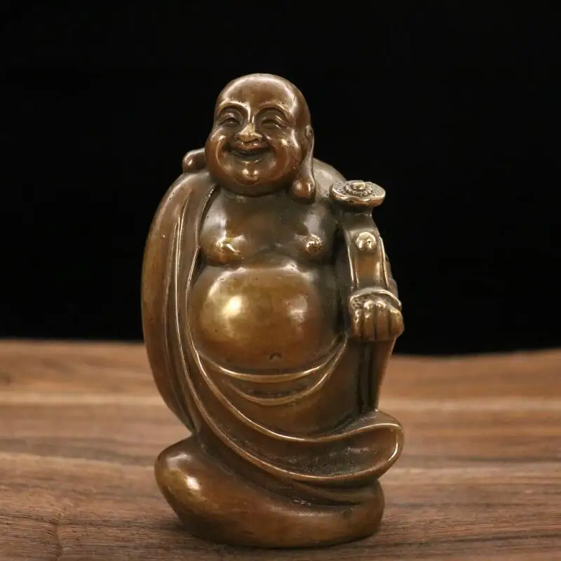 Antique copper ornaments Ruyi Maitreya Buddha statue home Buddhist hall desktop decoration handicrafts creative gifts
