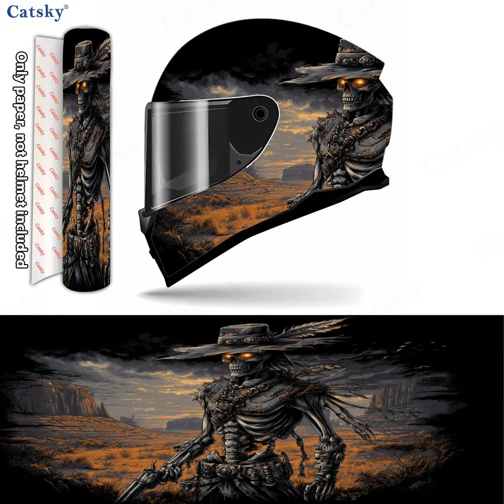 Gun-holding Skeleton Cowboy Print Helmet stickers , PVC Material Multifunctional Helmet Stickers, Scratch-Resistant & Fade-Proof