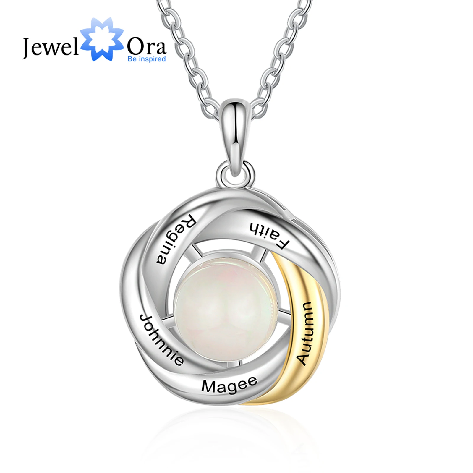 Gold & Silver Color Personalized 1-5 Name Engraved Pendant  Custom Interlocking Circle Necklace with Pearl Wedding Jewelry Gift