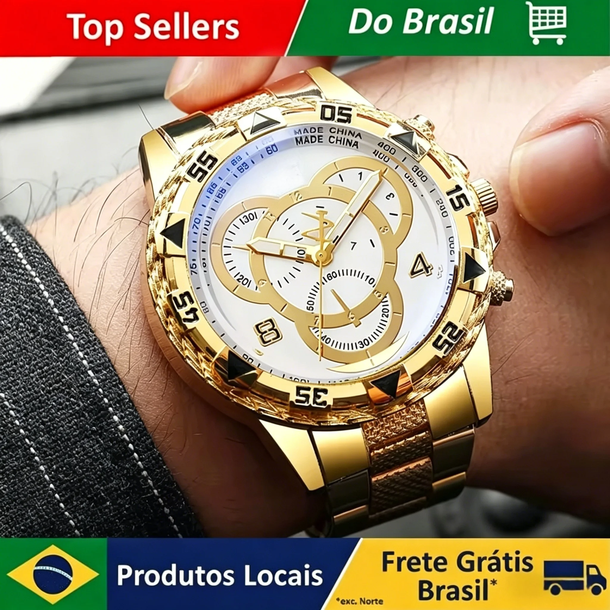 Brazil Men Business Watches Fashion Arabic Dial Steel Band Male's Quartz Watch Set (Without Box）
