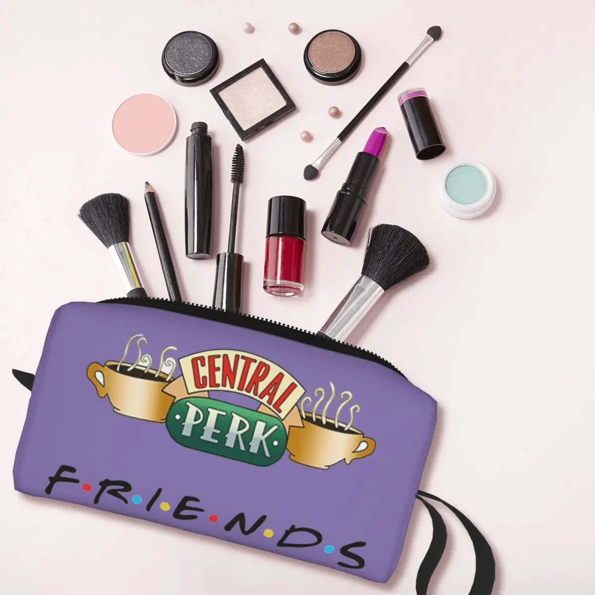 Kawaii Funny Friends TV Show Travel Toiletry Bag for Women Central Perk Cafe Comic Makeup Cosmetic Bag Beauty Storage Dopp Kit