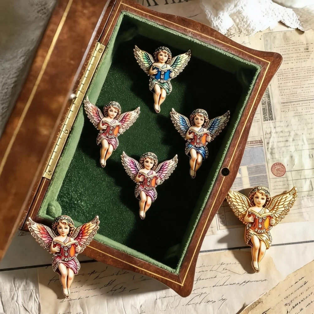 Baroque Luxury Book-Holding Cupid, Elf, and Angel Design Brooches for Men and Women—Jewelry, Fashion Accessories,Party Gifts