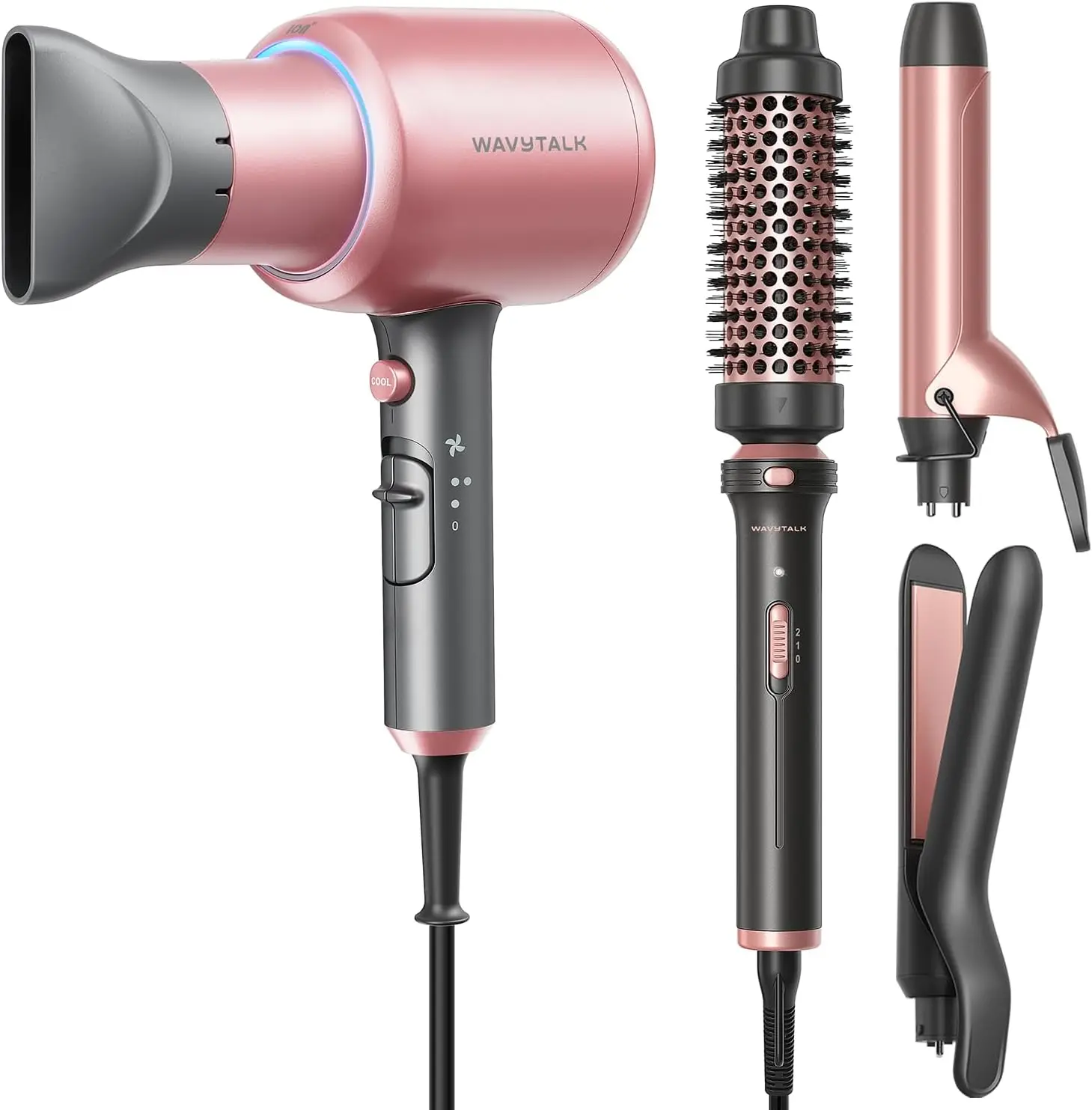 3-in-1 Curling Wand Set and Ionic Hair Dryer for Curly Hair, Includes Diffuser