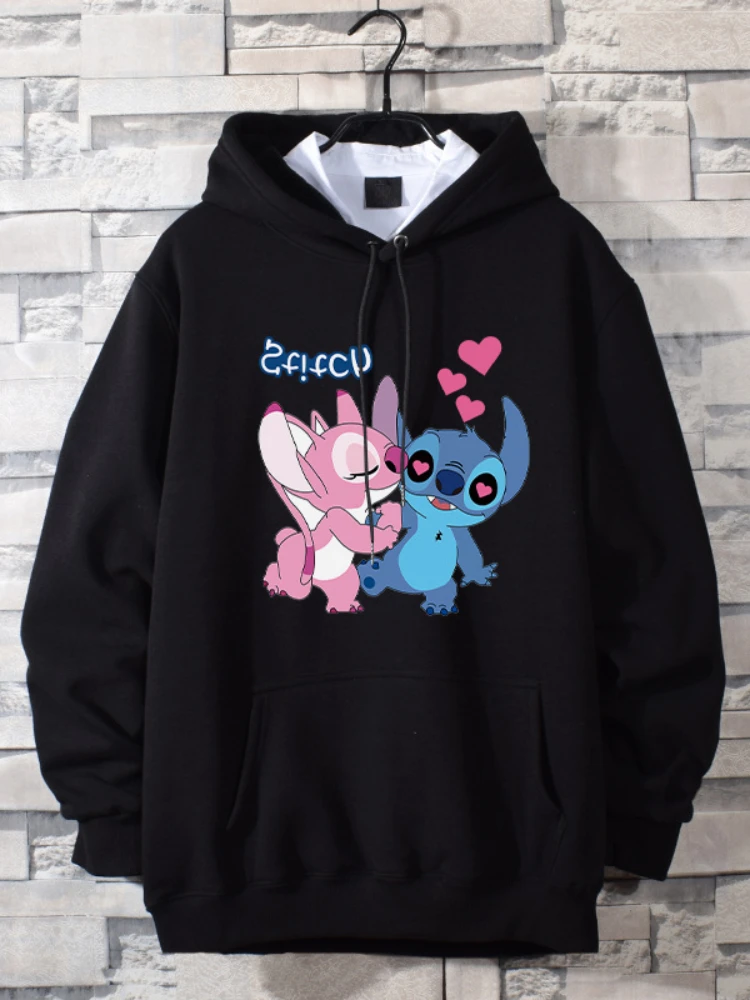 Stitch Disney Couple Loose Hooded Sweater Winter  Kawaii Fall 2023 Women  Anime Hoodie