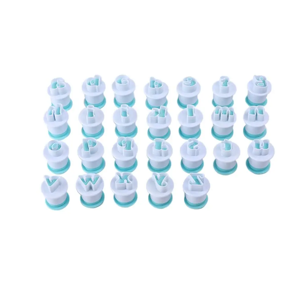 26PCS Lowercase Alphabet Cookie Stamp Cutter Set Plastic Food Grade Alphabet Cookie Cutter Spring Loaded Letter Cookie Mold