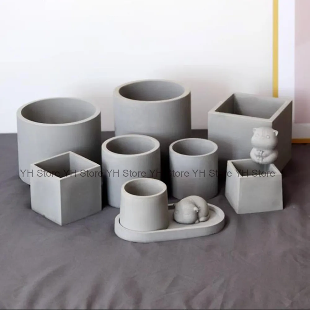 Geometric Concrete Flowerpot Mold Garden Planters Silicone Mold Oval Round Candle Vessel Cement Mold Plaster Storage Box 3D Mold