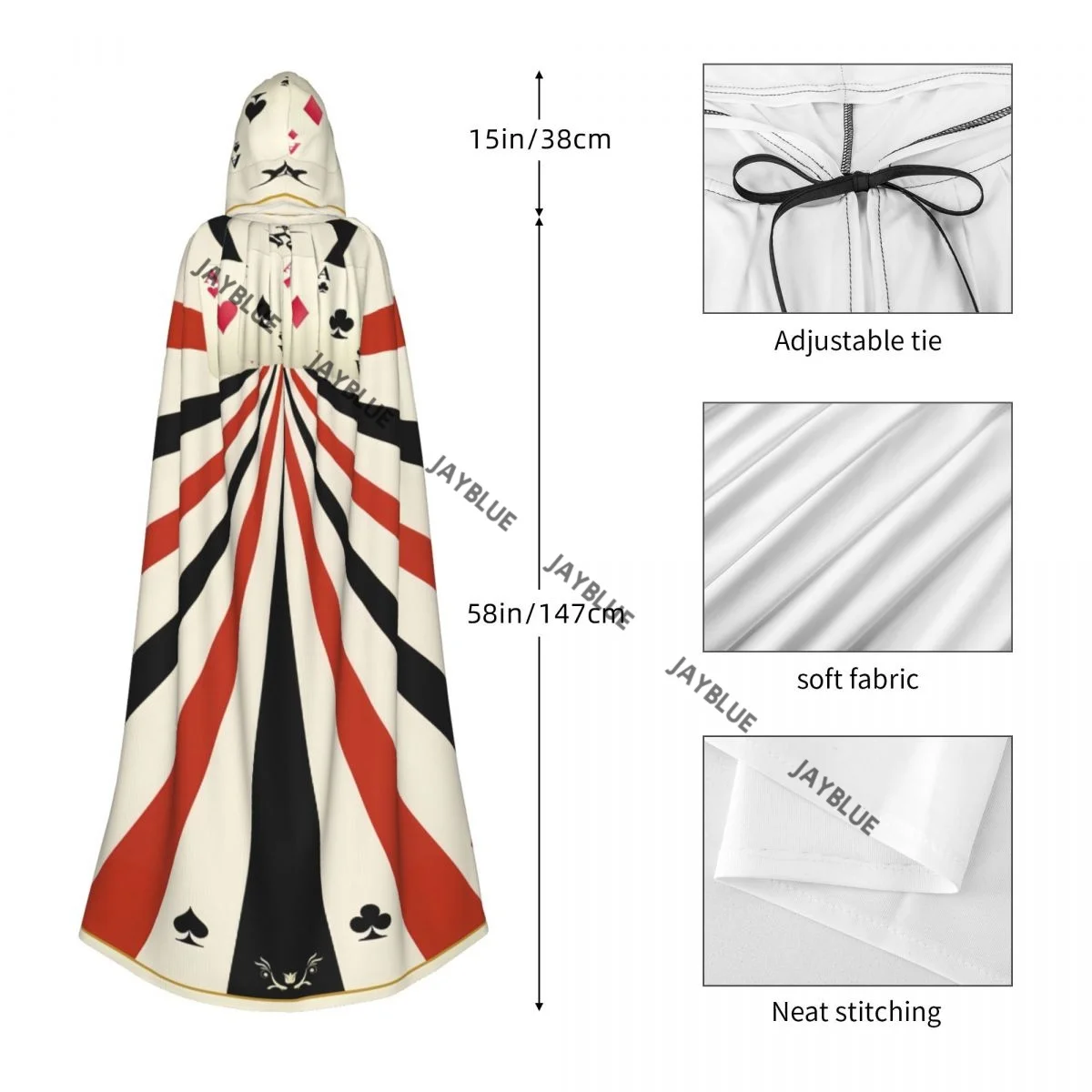 للجنسين الكبار الآس من الماس أوراق اللعب قلوب البستوني نوادي عباءة مع غطاء محرك السيارة طويل الساحرة زي تأثيري #5