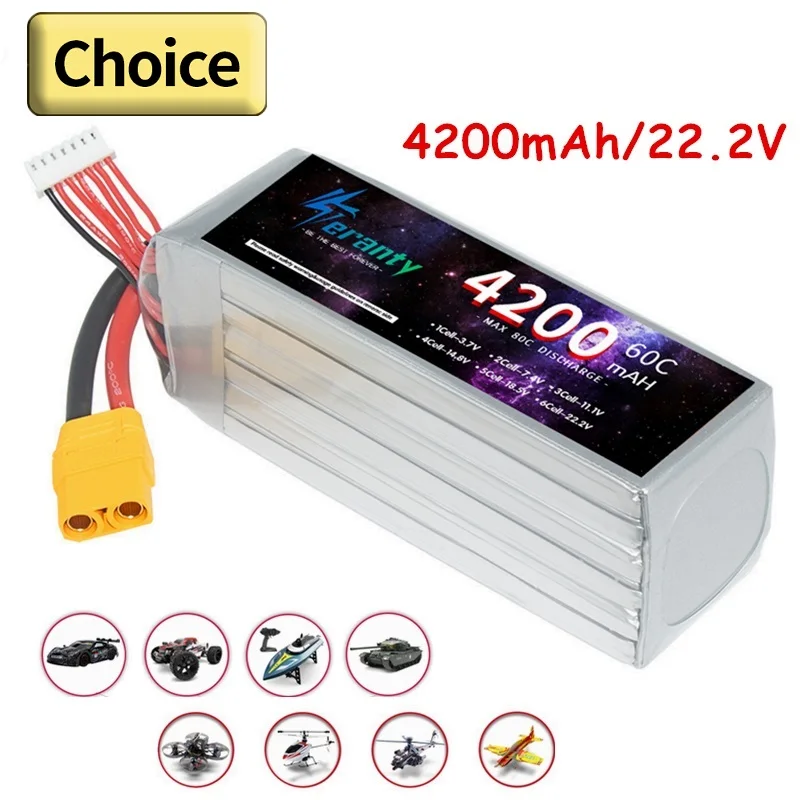 

TERANTY 6S Lithium Polymer Battery 22.2V 4200mAh Lipo Battery 60C RC Car Drone Racing Hobby Rechargeable Quadrotor Accessories