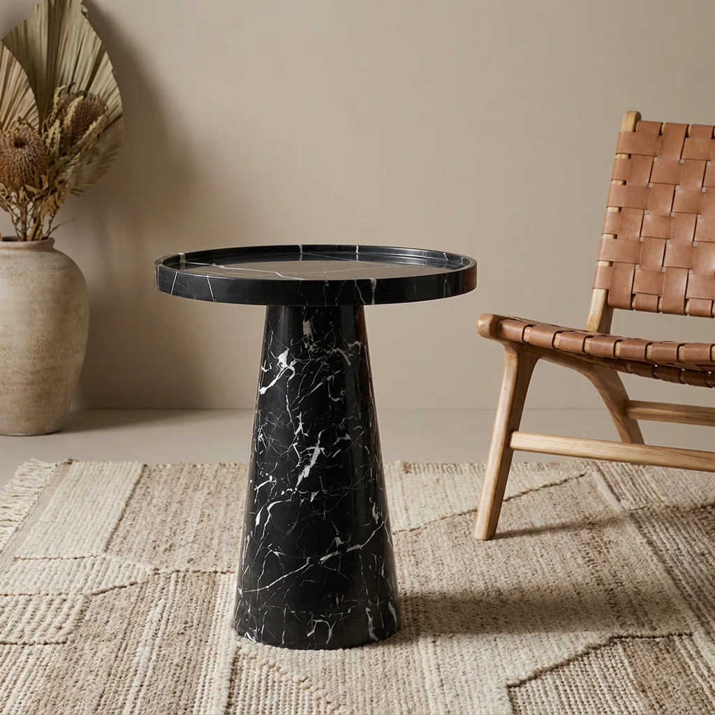 Household cement texture decorative table luxury low-key black limestone high-footed side table suitable for living room hotel