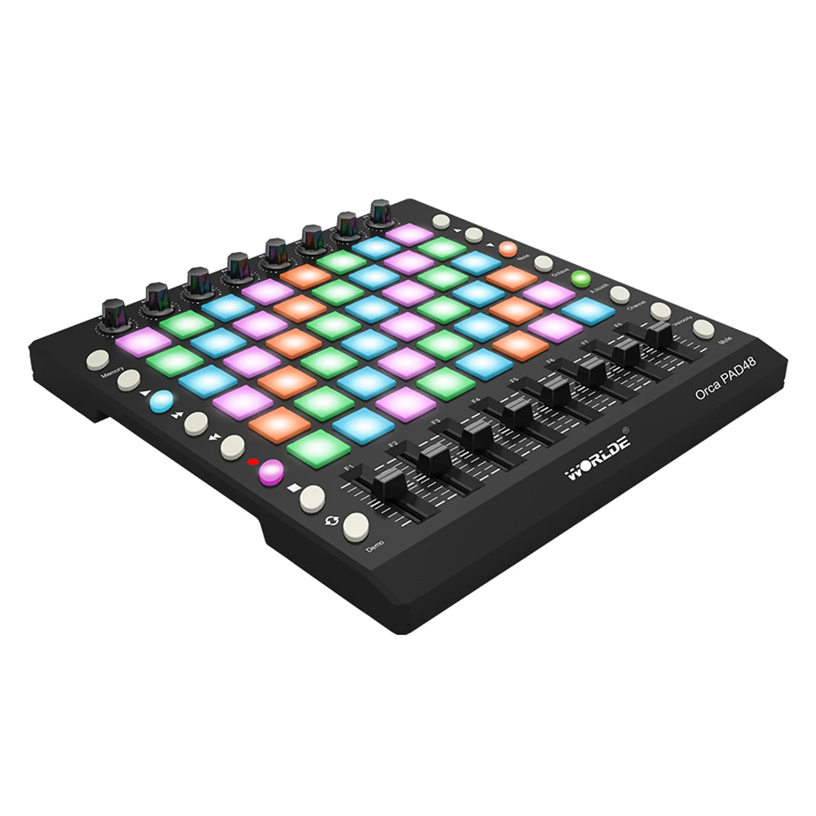 WORLDE PAD48 Portable USB MIDI Drum Pad Controller 48 RGB Backlit Pads 8 Knobs 16 Buttons 8 Sliders with USB Cable