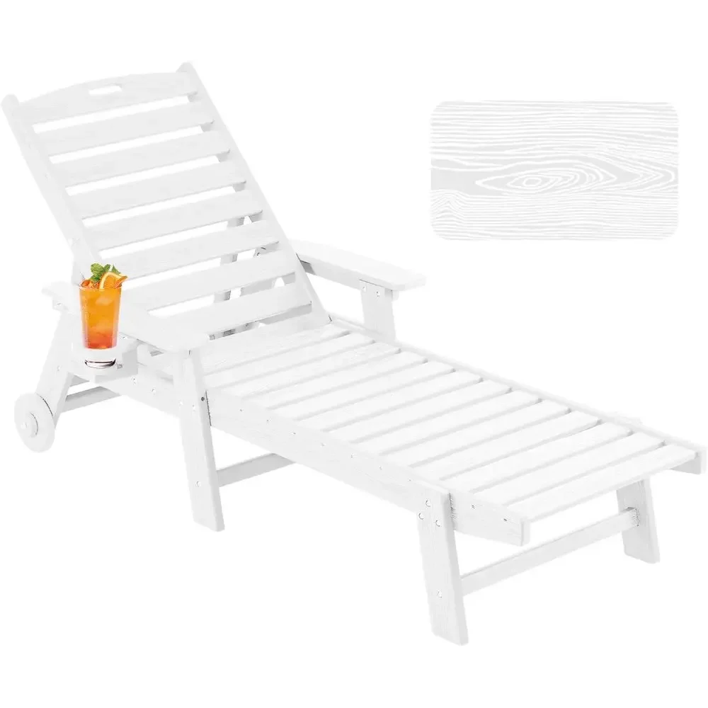 Outdoor Oversized Wood-Textured Wheeled Lounge Chair for Patio, Deck, and Beach Relaxation
