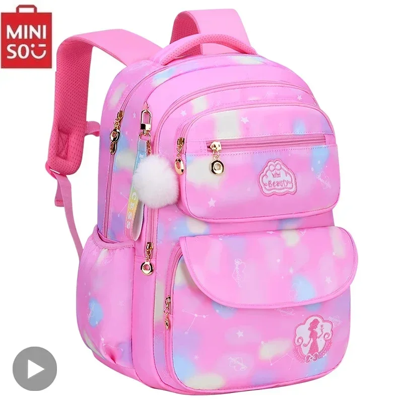 MINISO-Sac à Dos d'École Étanche pour Fille et Adolescente, Cartable Kawaii de Couleur Rose