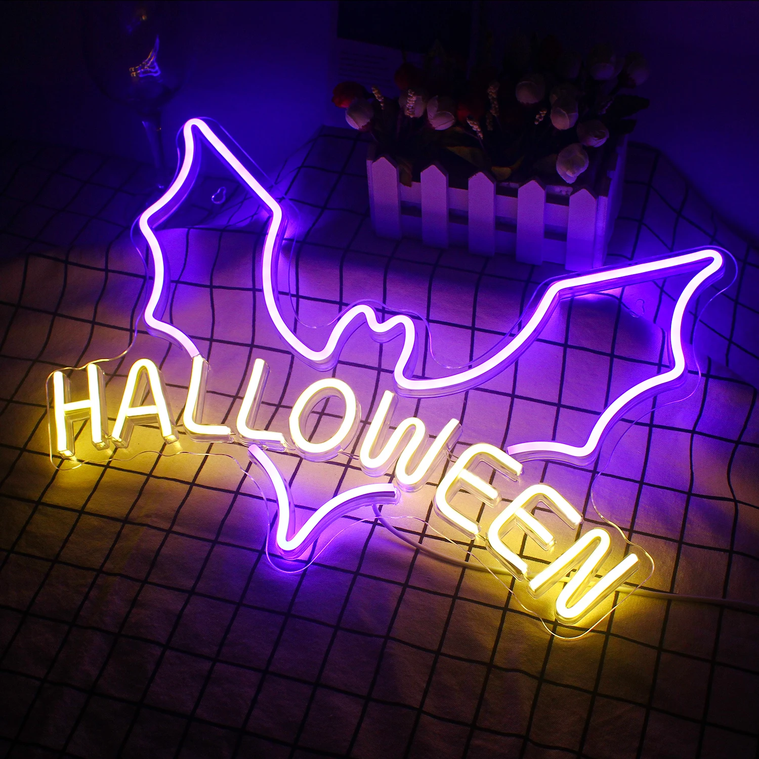 Halloween Neon Sign Bat Neon Led Light Halloween Party Decoration For Home Living Room Bar Shop Wall Art Decor USB Powered Neon