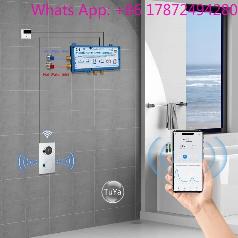 WiFi APP Control Concealed Shower Set Thermostatic Digital Bathroom Mixer Valve System